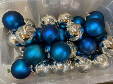 LOT OF  SILVER & METALLIC BLUE HOLIDAY ORNAMENTS
