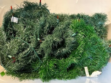 BIN OF PRE-LIT ARTIFICIAL CHRISTMAS GARLAND