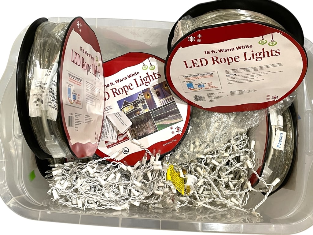 BIN OF LED ROPE LIGHTS AND STRING LIGHTS (1 of 3)