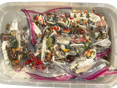 LOT OF MINIATURE HOLIDAY FIGURES & ACCESSORIES: LOT OF MINIATURE HOLIDAY FIGURES AND VILLAGE ACCESSORIES -VARYING CONDITIONS, SEE PHOTOS -THIS EXTENSIVE LOT FEATURES A VARIETY OF HAND-PAINTED MINI FIGURINES INCLUDING SANTAS, SNOWMEN, CHILDREN, ANIM