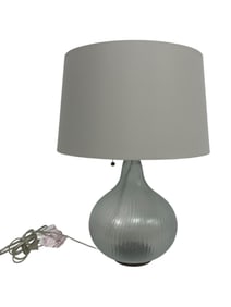 RIBBED GLASS TABLE LAMP WITH DRUM SHADE 22"