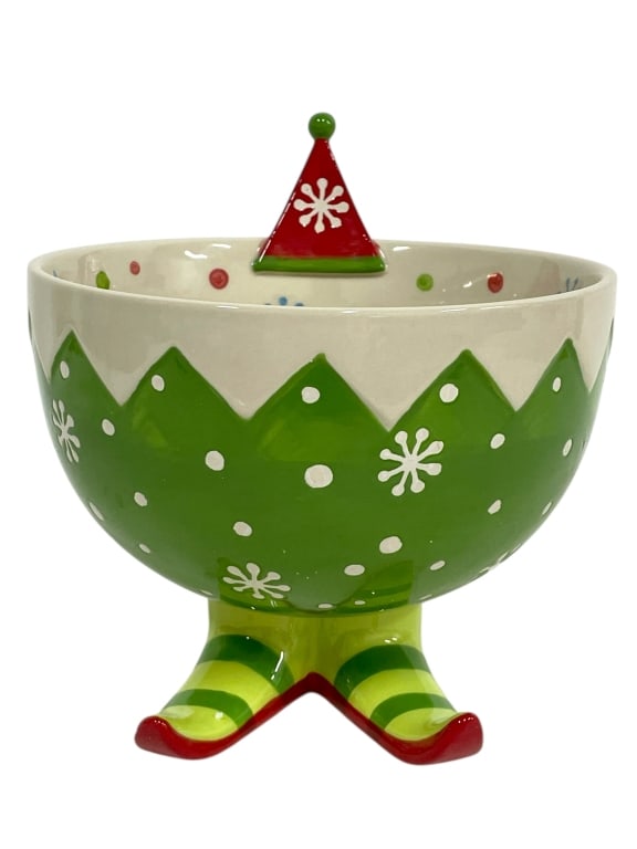 WHIMSICAL ELF LEG HOLIDAY SERVING BOWL 8" (1 of 7)