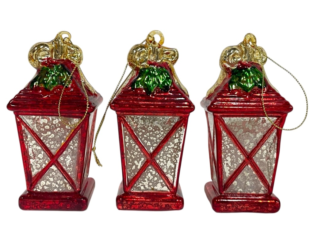 3 LIGHT UP RED HOLIDAY LANTERN ORNAMENTS 5" (1 of 6)