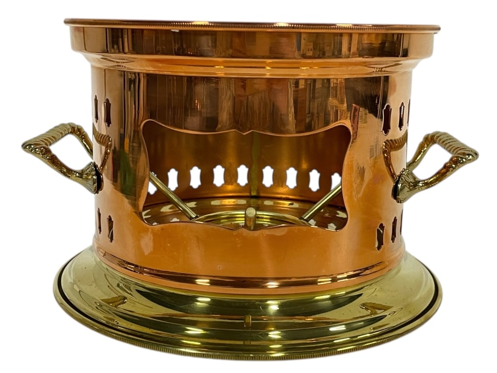 COPPER AND BRASS CHAFING DISH WARMER WITH HANDLES (1 of 5)