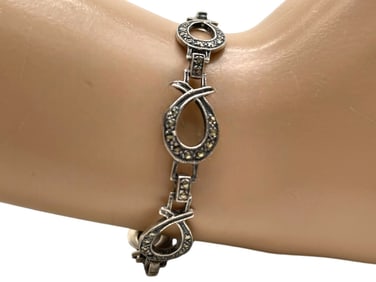 STERLING MARCASITE OVAL LINK BRACELET 12.21G