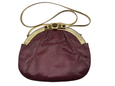 JUDITH LEIBER BURGUNDY LIZARD MINAUDIÈRE HANDBAG
