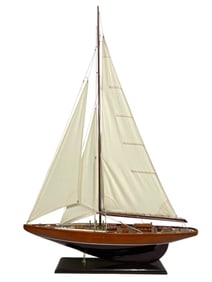 WOODEN MODEL SAILBOAT ON DISPLAY STAND 55"