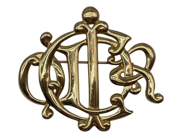 CHRISTIAN DIOR GOLD LOGO BROOCH 2"