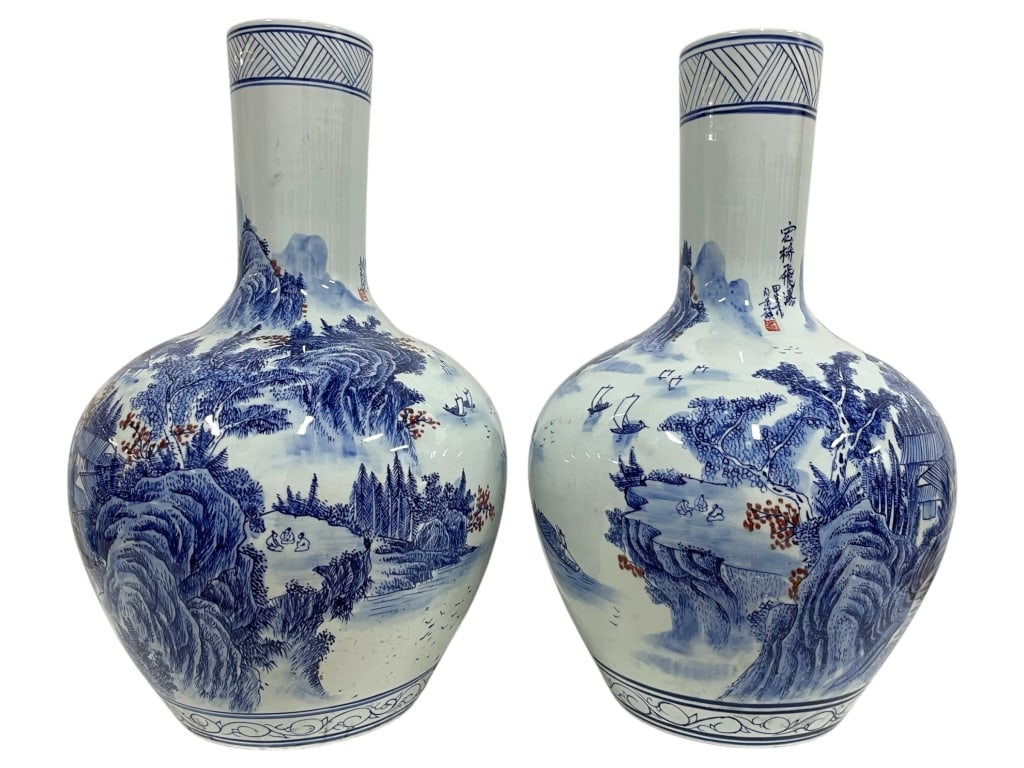 PAIR OF ASIAN STYLE LARGE PORCELAIN VASES 23" (1 of 8)