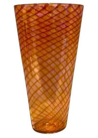 ORANGE, PINK & RED MURANO STYLE ART GLASS VASE 20"
