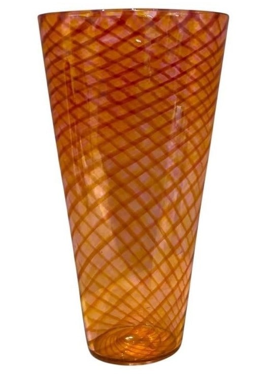 ORANGE, PINK & RED MURANO STYLE ART GLASS VASE 20" (1 of 6)
