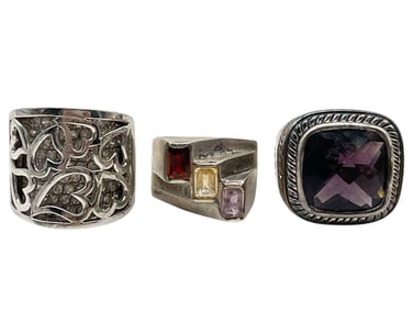 3 STERLING SILVER STATEMENT RINGS 40.3G