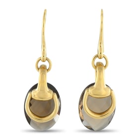 GUCCI 18K GOLD SMOKEY QUARTZ HORSEBIT EARRINGS