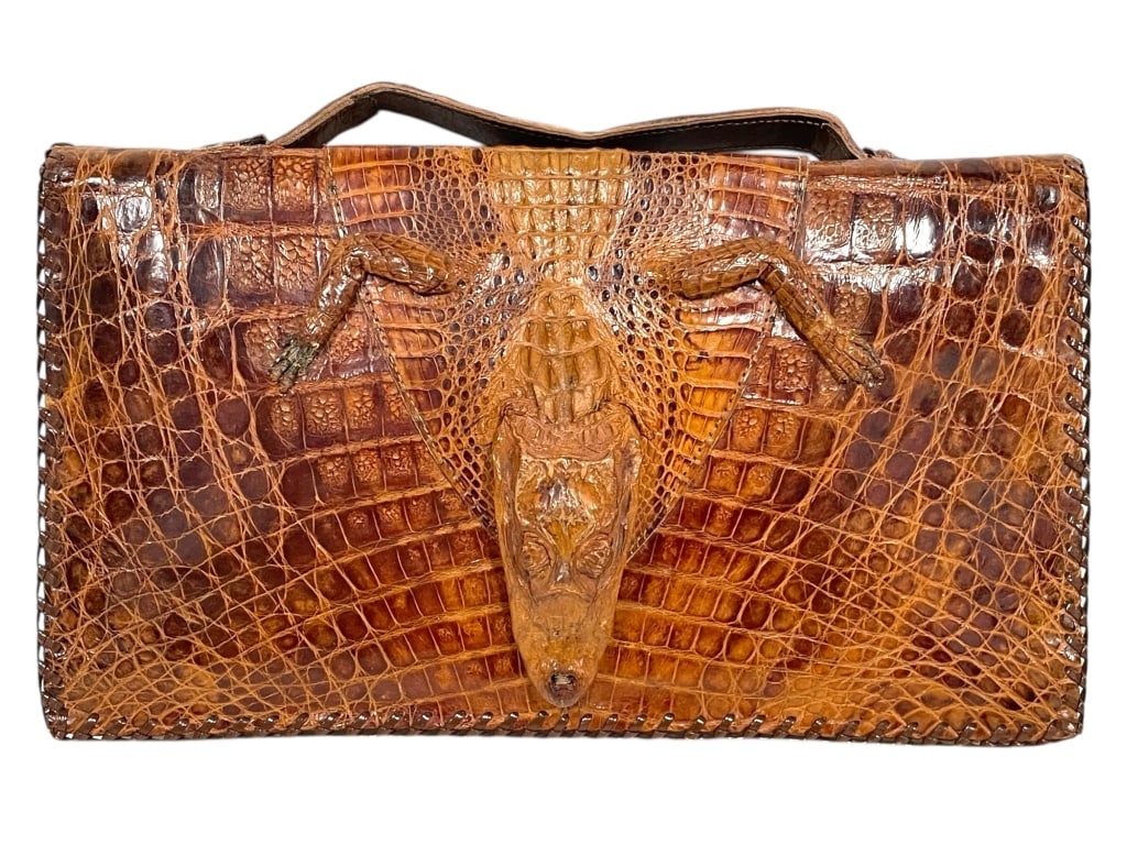 VINTAGE GENUINE ALLIGATOR HANDBAG 12" (1 of 10)