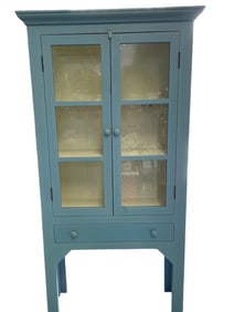 VINTAGE BLUE PAINTED PINE CUPBOARD 72"