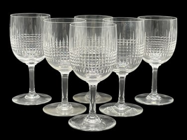 6 BACCARAT NANCY CRYSTAL WINE GLASSES 6"