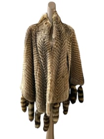 RACCOON FUR JACKET WITH TAIL TRIM ACCENTS