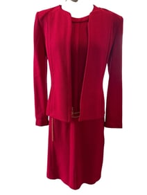 ST JOHN KNIT RED DRESS SUIT SZ 2