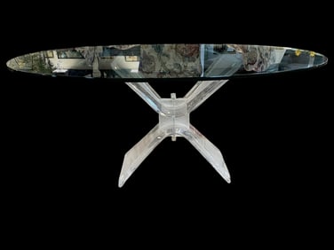 MID MOD LUCITE & GLASS DINING TABLE 73"