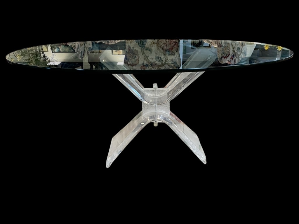 MID MOD LUCITE & GLASS DINING TABLE 73" (1 of 6)