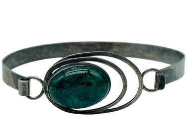 STERLING AND GREEN MALACHITE BRACELET 13.75G
