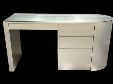 MODERN METAL FINISH DESK WITH GLASS TOP 60"