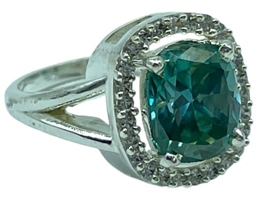 2.70CT CUSHION CUT BLUE MOISSANITE RING SZ7