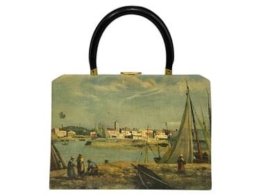 TANO SPAIN LEATHER HARBOR SCENE HANDBAG 14.5"