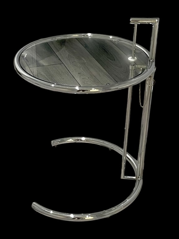EILEEN GRAY STYLE CHROME AND GLASS SIDE TABLE (1 of 7)