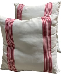 PAIR OF RED AND CREAM STRIPED THROW PILLOWS 21"