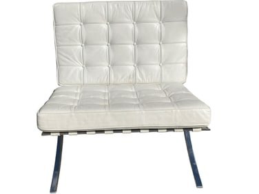 WHITE LEATHER BARCELONA STYLE CHAIR
