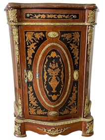 FRENCH LOUIS XV STYLE MARQUETRY ORMOLU CABINET 32"