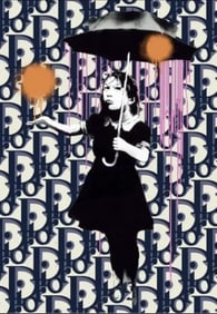 DEATH & CO GIRL WITH UMBRELLA DIOR STYLE PRINT 18"