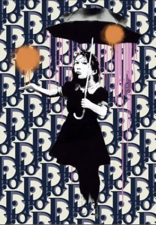 DEATH & CO GIRL WITH UMBRELLA DIOR STYLE PRINT 18" (1 of 2)