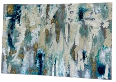 LARGE BLUE TEAL GOLD ABSTRACT PAINTING 72"