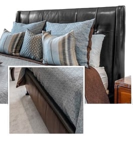 QUEEN SIZE LEATHER UPHOLSTERED BED