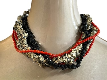 MULTI STRAND JASPER & ONYX BEADED NECKLACE 18"
