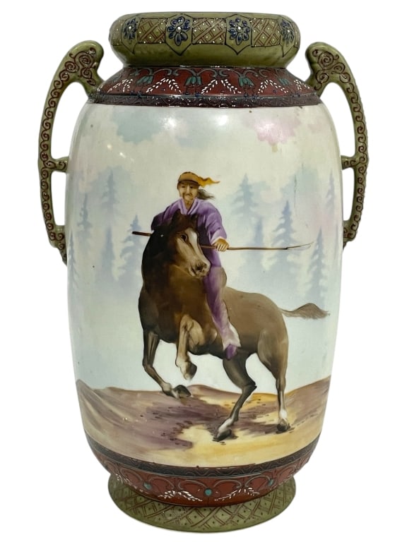 IMPERIAL NIPPON VASE W HORSE & RIDER SCENE 11.5" (1 of 10)