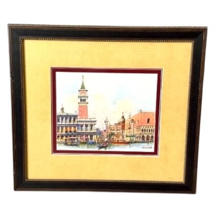 FRAMED WATERCOLOR OF VENICE CITYSCAPE 24"