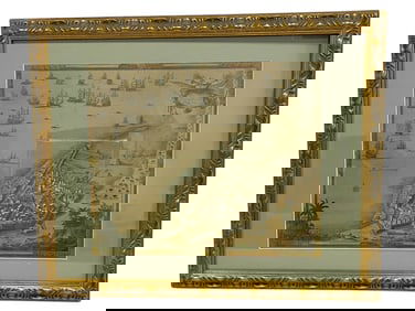 FRAMED & HAND COLORED PRINT MAP 32"