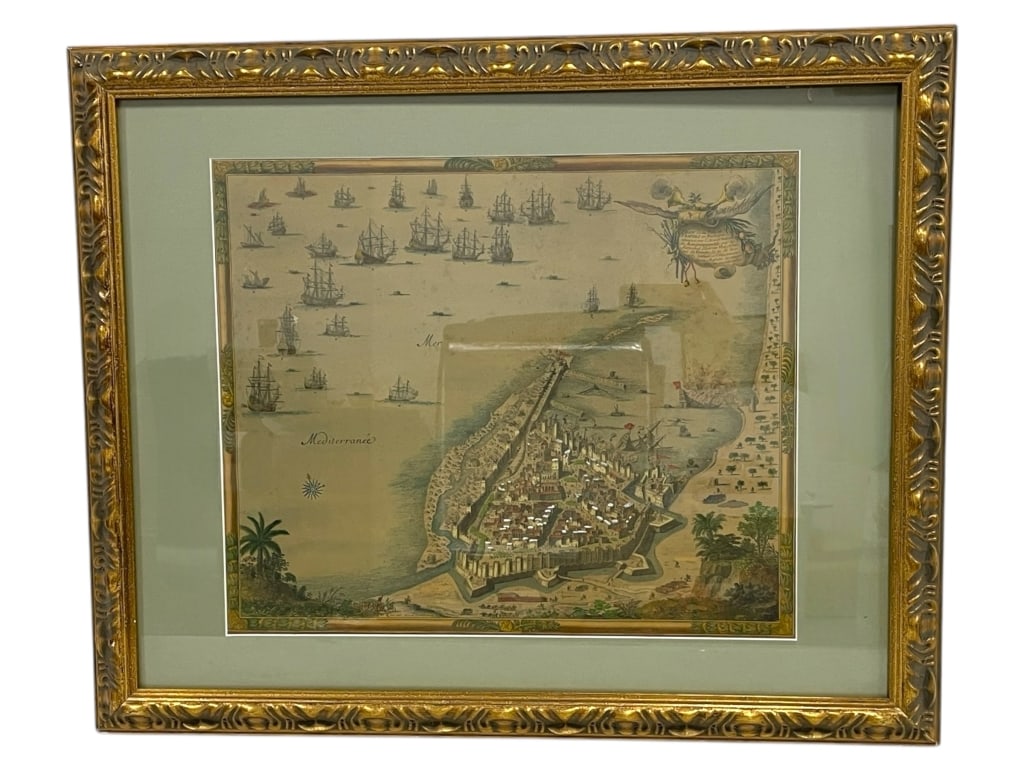 FRAMED & HAND COLORED PRINT MAP 32" (1 of 7)