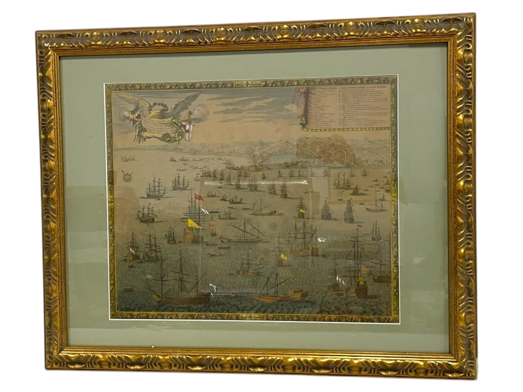 HAND COLORED FRENCH NAVEL MAP PRINT C. 1684 32" (1 of 7)