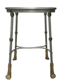 METAL SIDE TABLE W BRASS ACCENTS & CLAW FEET 25"