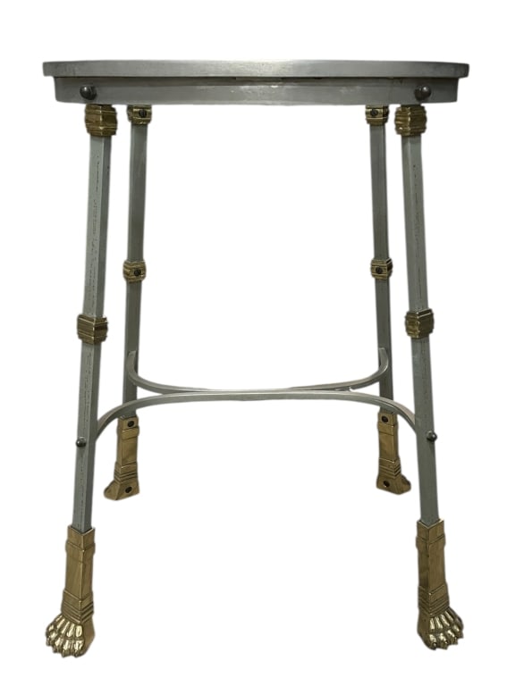 METAL SIDE TABLE W BRASS ACCENTS & CLAW FEET 25" (1 of 4)