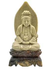 CHINESE SOAPSTONE CARVED BUDDHA SCULPTURE 11"