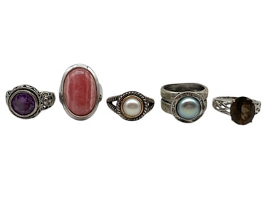 5 STERLING SILVER RINGS W/ GEMSTONES SZ7 30.60G