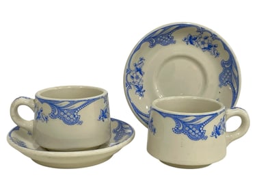 SHENANGO CHINA BLUE & WHITE CUPS & SAUCERS