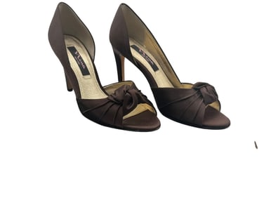 NINA BROWN SATIN OPEN-TOE HEELS SZ 7