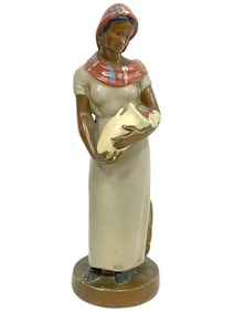 HAND-PAINTED FIGURINE OF A WOMAN HOLDING 13"