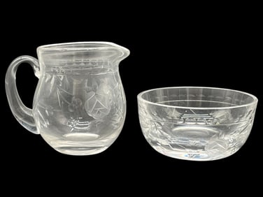 ETCHED GLASS MINI CREAMER AND SUGAR SET